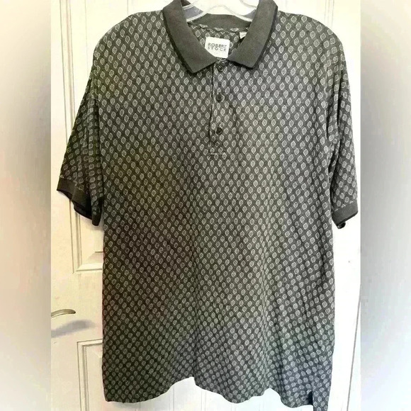 Robert Stock Men's Size L two tone Gray Diamond Square print short‎ sleeve polo - Picture 1 of 3